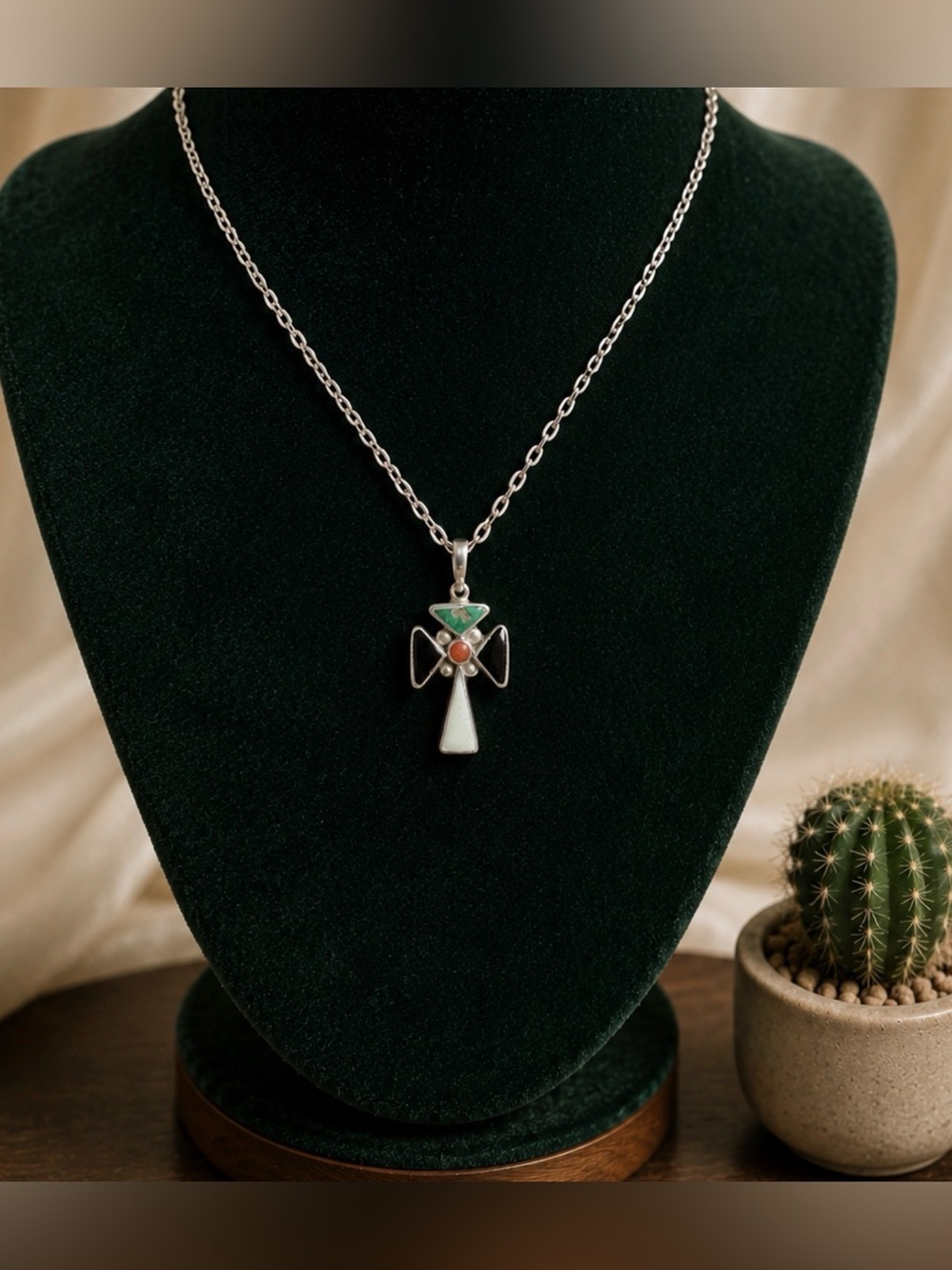 Pendant Cross Vintage Navajo Gemstones Southwestern